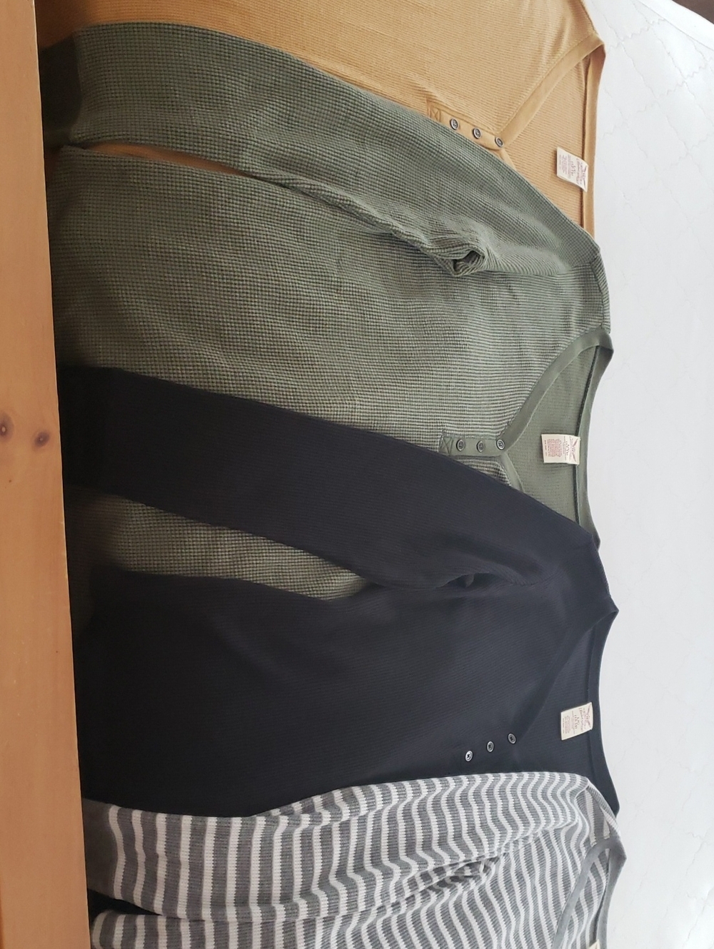 Faded Glory Waffle Henley Tops (Mustard, Olive, Black, Gray/White  (Bundle Of 4)